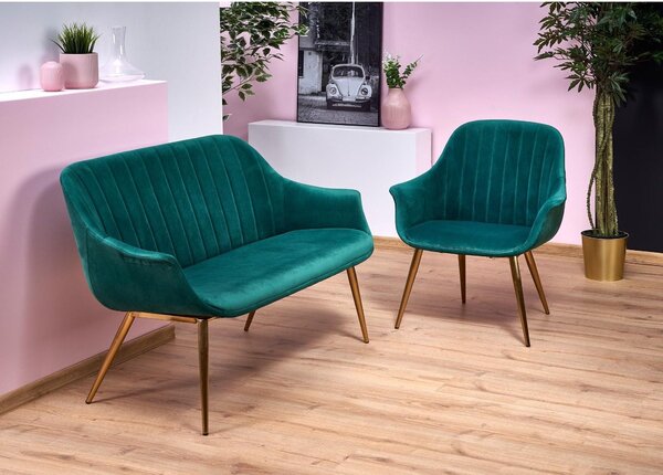 Fotoliu ELEGANCE 2, verde inchis/auriu, stofa/otel, 72x60x79 cm