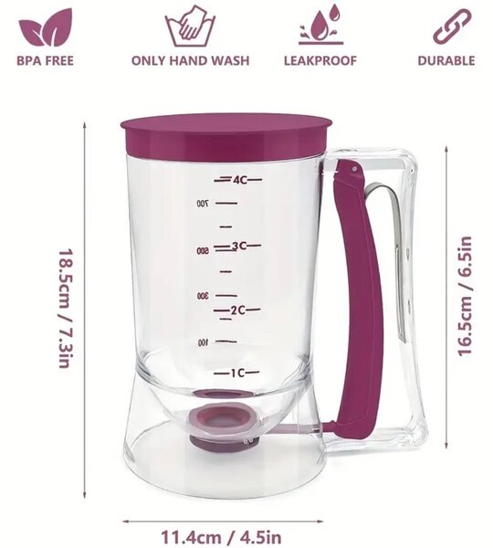 Cană gradată cu dispenser și pârghie, 900 ml, pentru aluat lichid