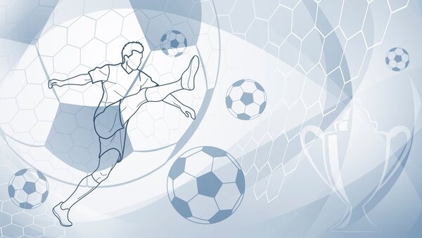 Tapet Jucător de fotbal și mingi, Fototapet pentru camera unui adolescent, Fototapet Fotbal, w04601 : Uwalls.ro