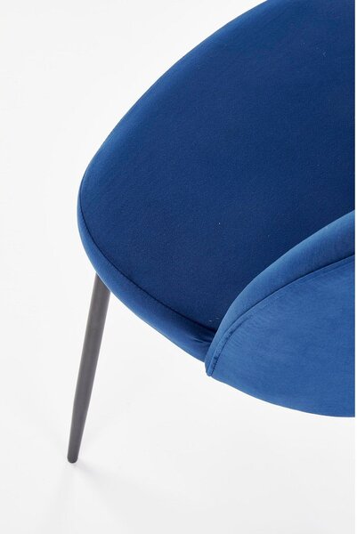 Scaun modern K314, albastru/negru, stofa catifelata/metal, 49x50x80 cm