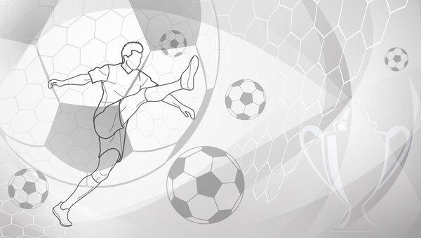 Tapet Jucător de fotbal și mingi, Fototapet pentru camera unui adolescent, Fototapet Fotbal, w04601v1 : Uwalls.ro