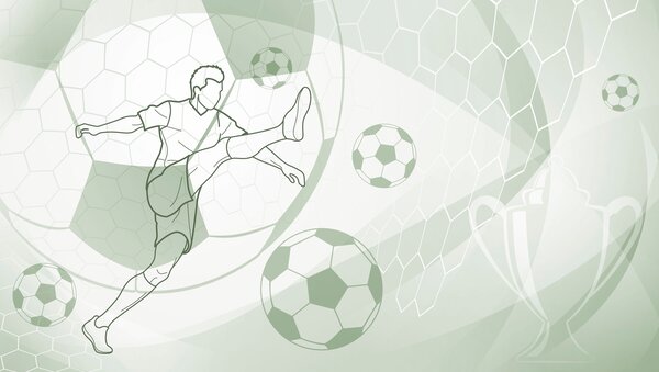 Tapet Jucător de fotbal și mingi, Fototapet pentru camera unui adolescent, Fototapet Fotbal, w04601v2 : Uwalls.ro