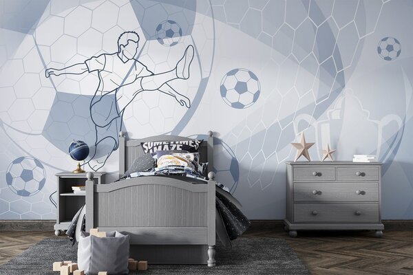 Tapet Jucător de fotbal și mingi, Fototapet pentru camera unui adolescent, Fototapet Fotbal, w04601 : Uwalls.ro