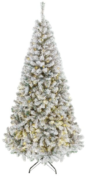 HOMCOM Brad de Crăciun Înzăpezit 200 cm cu 240 LED-uri Alb Cald, 850 Ramuri, Bază Pliabilă, Alb și Verde | Aosom Romania