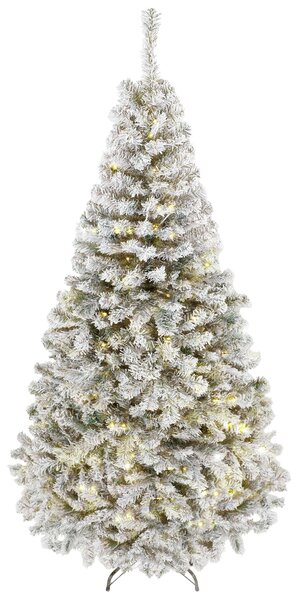 HOMCOM Brad de Crăciun Înzăpezit 200 cm cu 240 LED-uri Alb Cald, 850 Ramuri, Bază Pliabilă, Alb și Verde | Aosom Romania