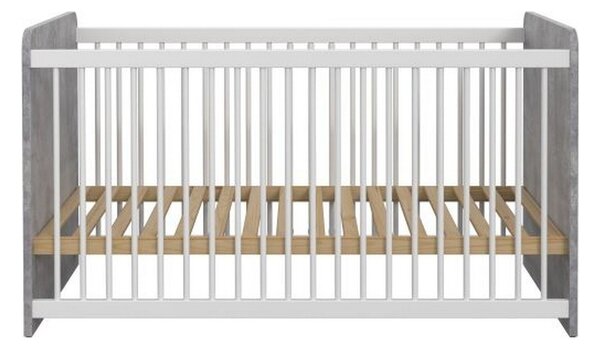 Patut pentru copii EMILY 70x140, alb/gri beton, PAL/metal, cu somiera