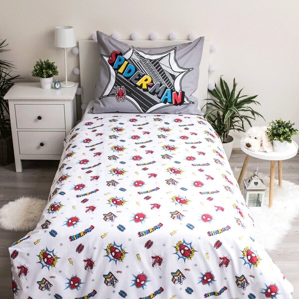 Lenjerie de pat din bumbac pentru copii Jerry Fabrics Spiderman, 140 x 200 cm, gri