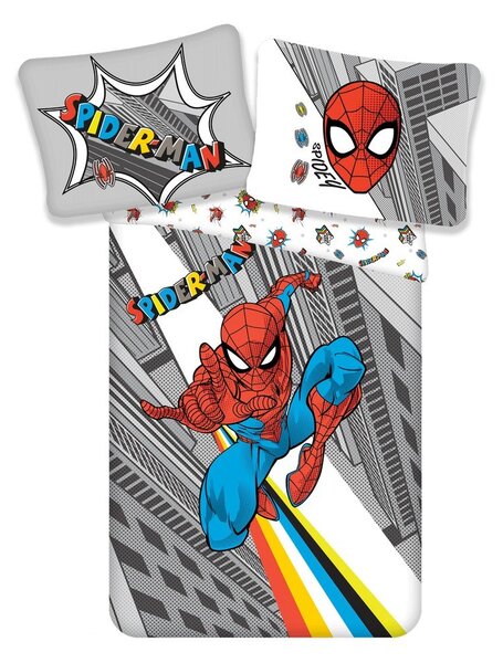 Lenjerie de pat din bumbac pentru copii Jerry Fabrics Spiderman, 140 x 200 cm, gri