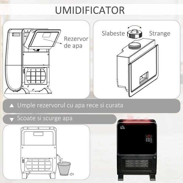 Soba Electrica 2 în 1 cu Umidificator, incalzitor cu Lumină LED in 3 Culori si Ultraviolete, Temporizator si Telecomanda HOMCOM | Aosom Romania