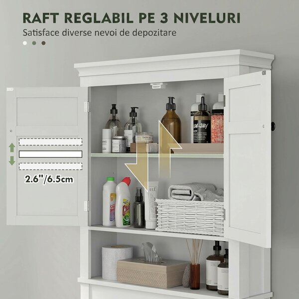 HOMCOM Dulap deasupra toaletei cu 2 uși și raft deschis, bară inferioară, 70x20x175 cm, alb | Aosom Romania