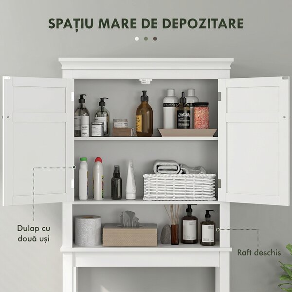 HOMCOM Dulap deasupra toaletei cu 2 uși și raft deschis, bară inferioară, 70x20x175 cm, alb | Aosom Romania