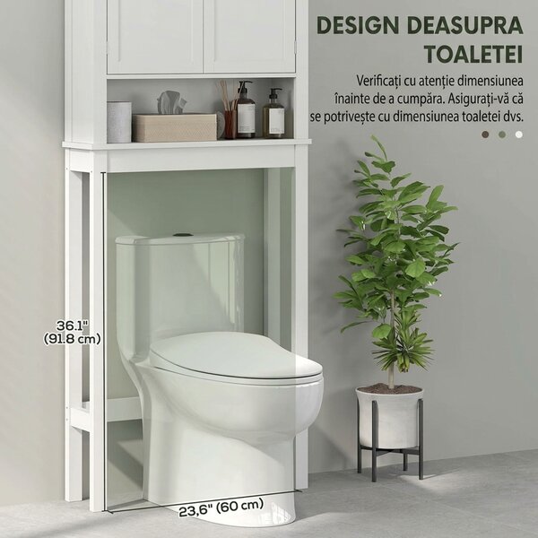 HOMCOM Dulap deasupra toaletei cu 2 uși și raft deschis, bară inferioară, 70x20x175 cm, alb | Aosom Romania