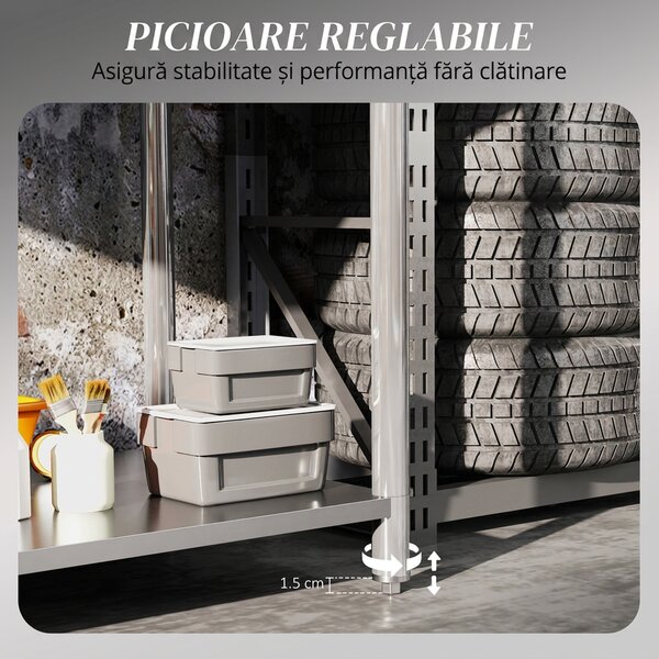 HOMCOM Masă de lucru pentru garaj din oțel inoxidabil, cu 2 rafturi, 100 kg, 90x60x86 cm, argintie | Aosom Romania