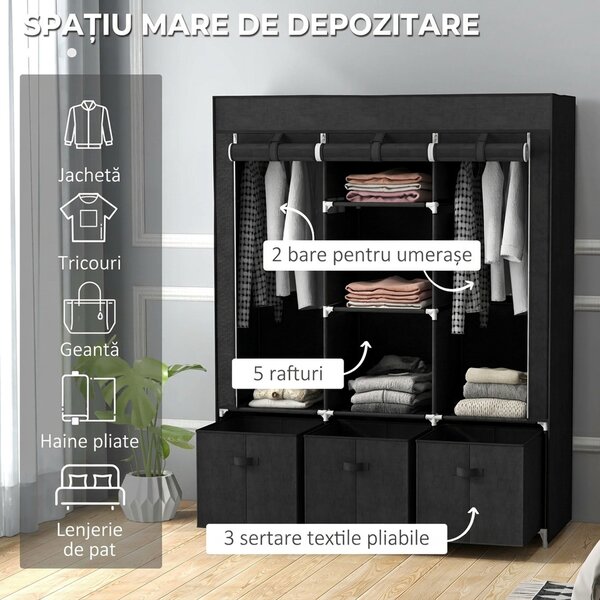 Homcom sifonier Pliabil Textil – Cu Rafturi & Sertare, Ideal pentru Spatii Mici | Aosom Romania