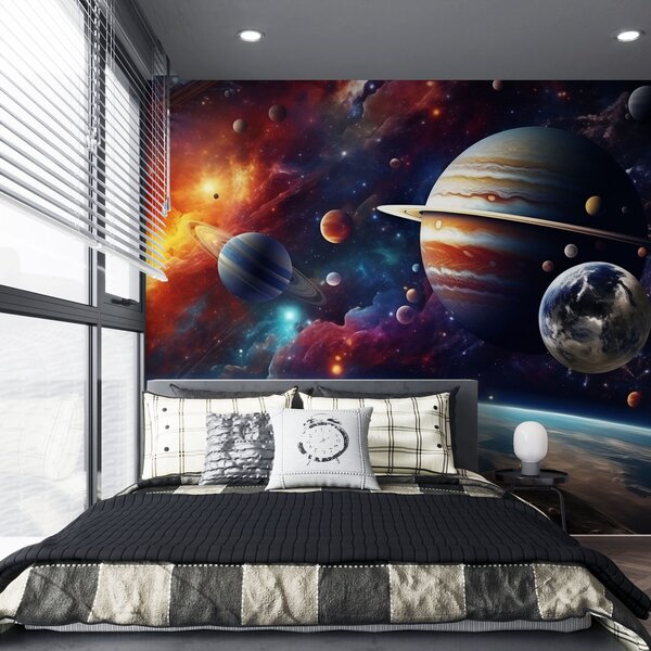 Tapet Cosmos colorat cu planete și nebuloase, Fototapet Spaţiu, w04576 : Uwalls.ro