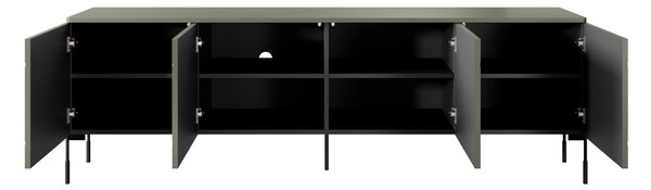 Comodă TV Sonatia 200 cm cu patru uși pe picioare metalice - verde măsliniu