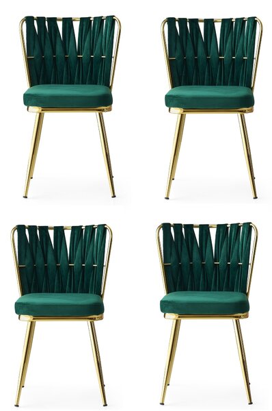 Set 4 scaune tapitat cu stofa si picioare metalice, Kusa 141 Velvet Verde / Auriu, l43xA43xH82 cm