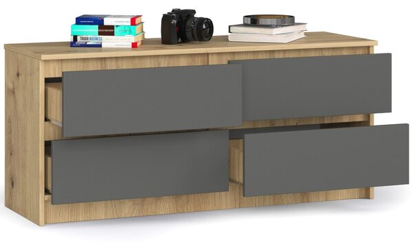 Comodă cu sertare Keanu K120 4SZ (stejar artizanal + grafit). Promo -15%. 1152023