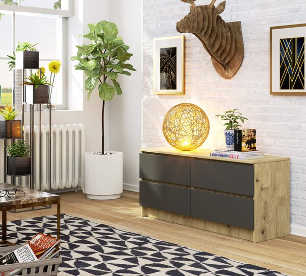 Comodă cu sertare Keanu K120 4SZ (stejar artizanal + grafit). Promo -15%. 1152023