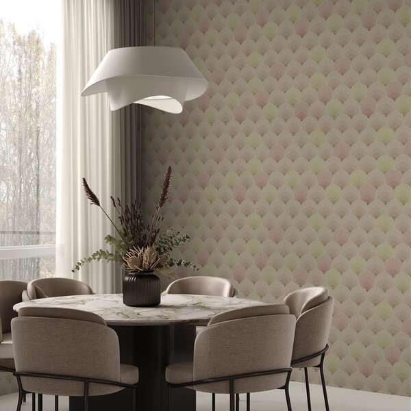 Tapet Coji Art Deco în culori pastelate — model ritmic, Tapet stil oriental, a00493 : Uwalls.ro