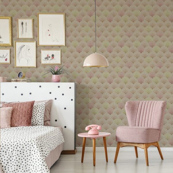 Tapet Coji Art Deco în culori pastelate — model ritmic, Tapet stil oriental, a00493 : Uwalls.ro