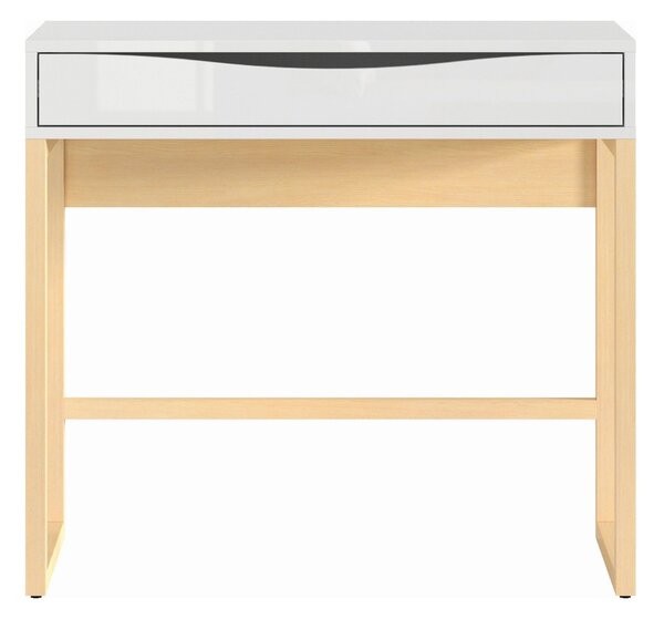 Masa de toaleta PORI, alb lucios/stejar nagaro, lemn/furnir de pin/PVC, cu oglinda, 85x40x78/93 cm