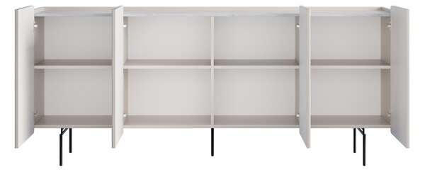 Comodă cu patru uși Malmi 200 cm - cashmere / crema bianca / picioare negre