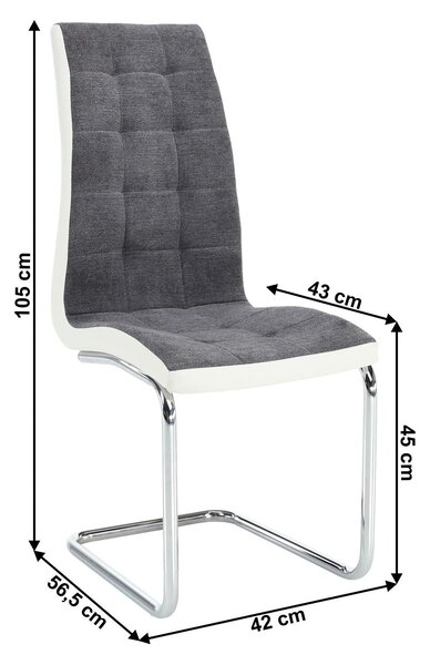 Scaun SALOMA NEW, gri/alb/crom, stofa clasica/piele ecologica/metal, 42x57x105 cm