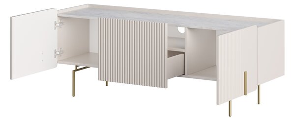 Comodă TV Malmi 150 cm - cașmir / crema bianca / picioare aurii