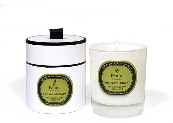 Lumânare parfumată Parks Candles London Aromatherapy, aromă de busuioc, lavanda și mentă, durată ardere 50 ore