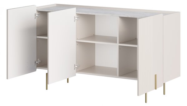 Comodă cu trei uși Malmi 150 cm - cashmere / crema bianca / picioare aurii