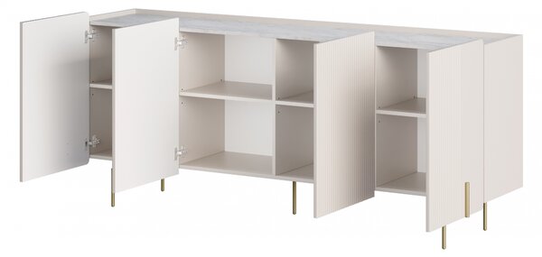 Comodă cu patru uși Malmi 200 cm - cashmere / crema bianca / picioare aurii