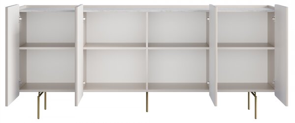 Comodă cu patru uși Malmi 200 cm - cashmere / crema bianca / picioare aurii