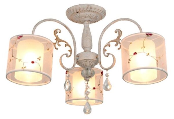 Candelabru Klausen Provance 3 Alb Auriu 59x40cm 3xE27 Stil Clasic Elegant pentru Living Dining Corp de Iluminat Metal Textil Sticla Modern Rafinat