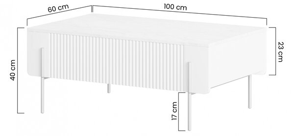 Măsuță de cafea Malmi 100 cm cu sertare - kaszmir / crema bianca / picioare aurii