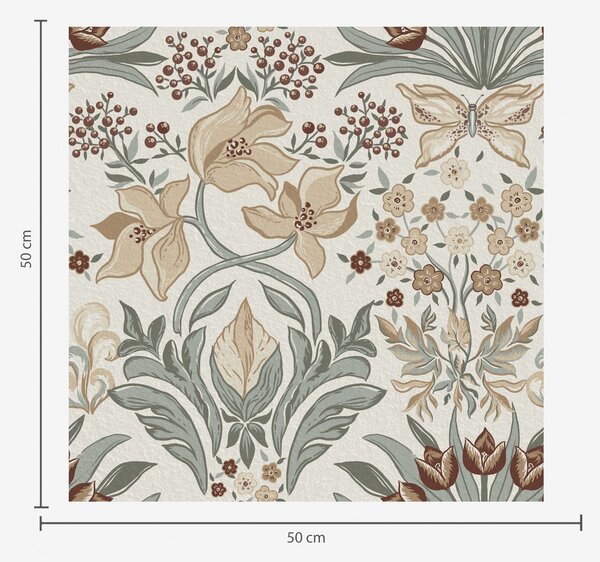 Tapet Crini decorativi și un fluture pe fond crem, Tapet flori, a00500 : Uwalls.ro