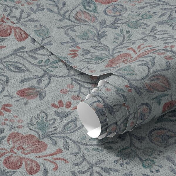 Tapet Flori pastelate pe fond gri-albastru, Tapet flori, a00499 : Uwalls.ro