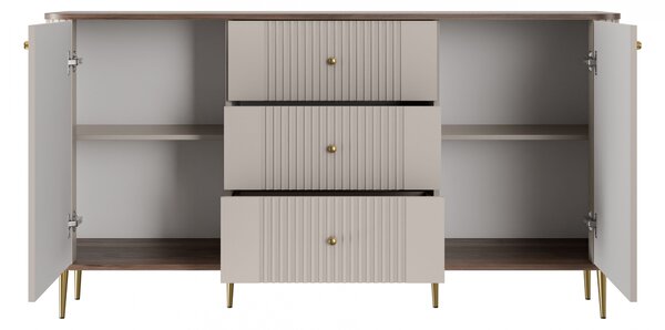 Comodă cu sertare Vesper 160 cm pe picioare - cașmir / nuc / picioare aurii