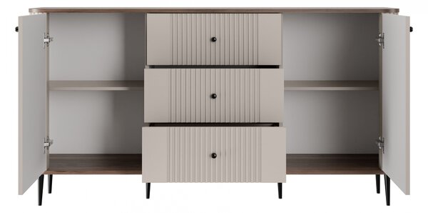 Comodă cu sertare Vesper 160 cm pe picioare - cașmir / nuc / picioare negre