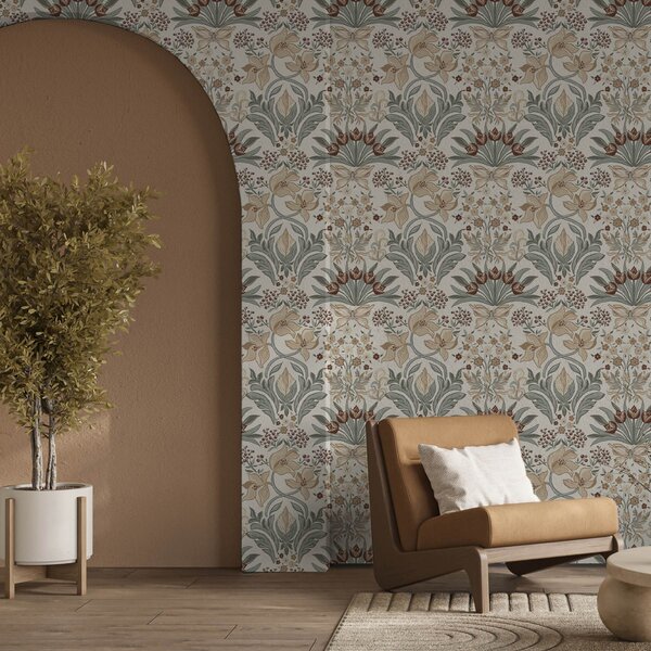 Tapet Crini decorativi și un fluture pe fond crem, Tapet flori, a00500 : Uwalls.ro