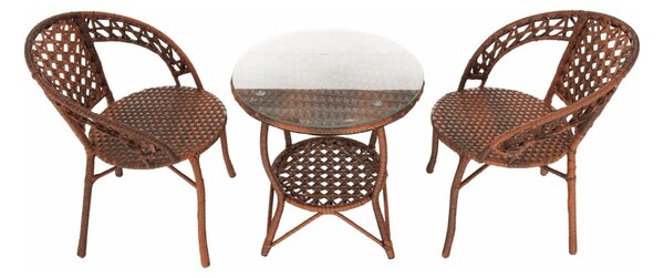Set gradina JARUB, maro, ratan artificial/sticla securizata/metal, cu masuta si 2 scaune