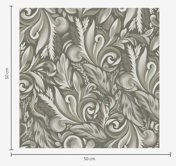 Tapet Volute Acanthus într-o paletă de culori bej-măsliniu, Tapet natura, Tapet frunze, a00501 : Uwalls.ro