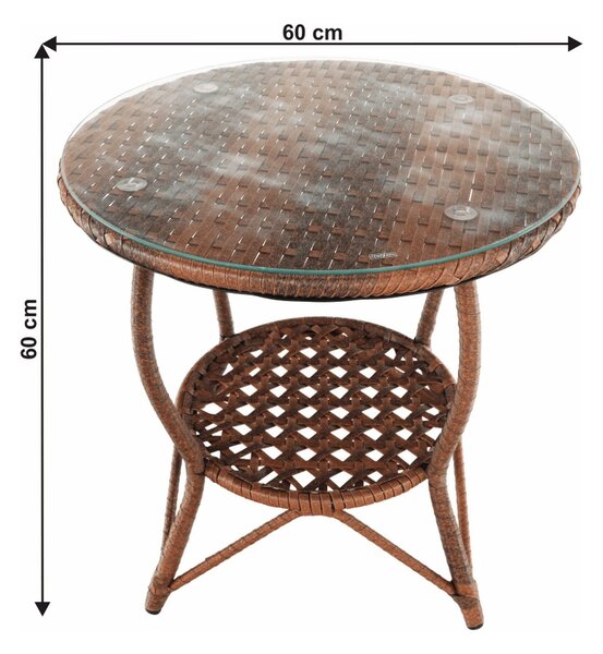 Set gradina JARUB, maro, ratan artificial/sticla securizata/metal, cu masuta si 2 scaune