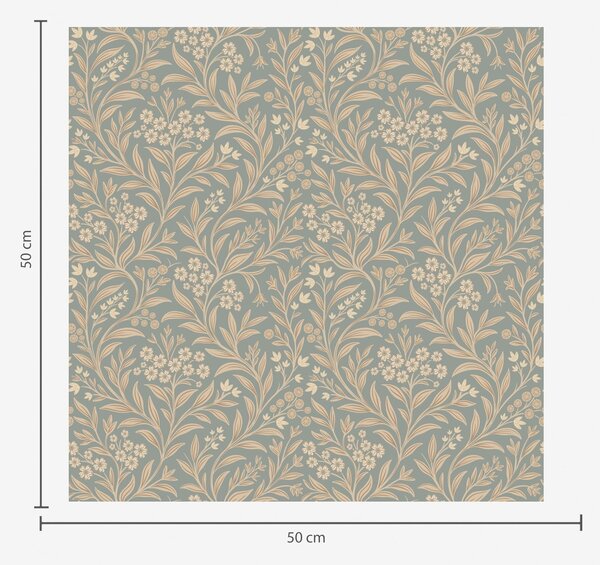 Tapet Stil Morris: ramuri bej pe fond gri-verde, Tapet flori, a00569 : Uwalls.ro