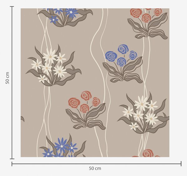 Tapet Flori retro cu linii ondulate pe fond bej cald, Tapet flori, a00503 : Uwalls.ro