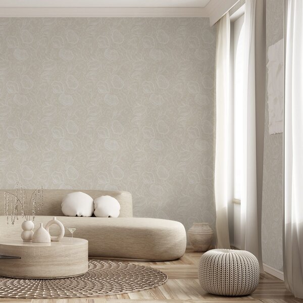 Tapet Maci desenate pe fundal crem, Tapet flori, a00572 : Uwalls.ro