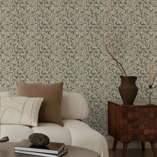 Tapet Ramuri de măslin cu fructe pe un fundal cald și luminos, Tapet flori, a00573 : Uwalls.ro