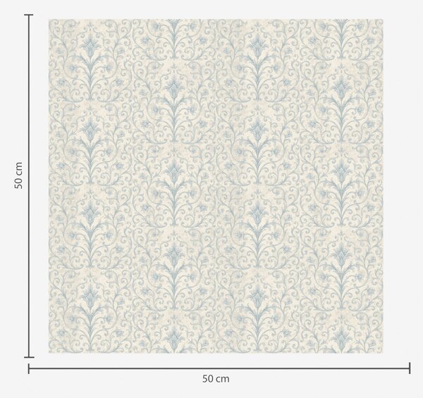 Tapet Damasc albastru cu volute pe fond crem, Tapet stil oriental, a00578 : Uwalls.ro