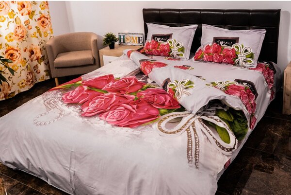 Set lenjerie pat LOVE 2, bumbac/poliester, multicolor, 220x230 cm, cu cearceaf pat, cearceaf pilota, 2 fete perna