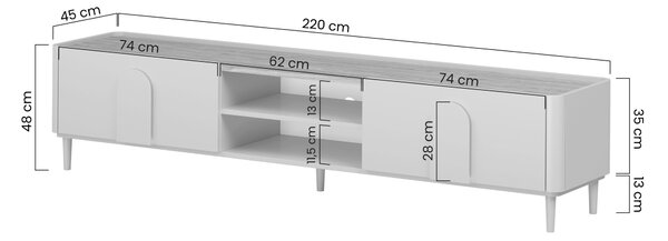Comodă TV Amilio 220 cm cu sertar - eucalipt / stejar baltic dune / mânere stejar natural